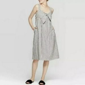 Who What Wear Linen Striped Front Knot Dress So cute, Perfect For warm weather